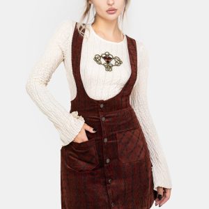 Terracotta Check Cord Mini Pinafore Skirt