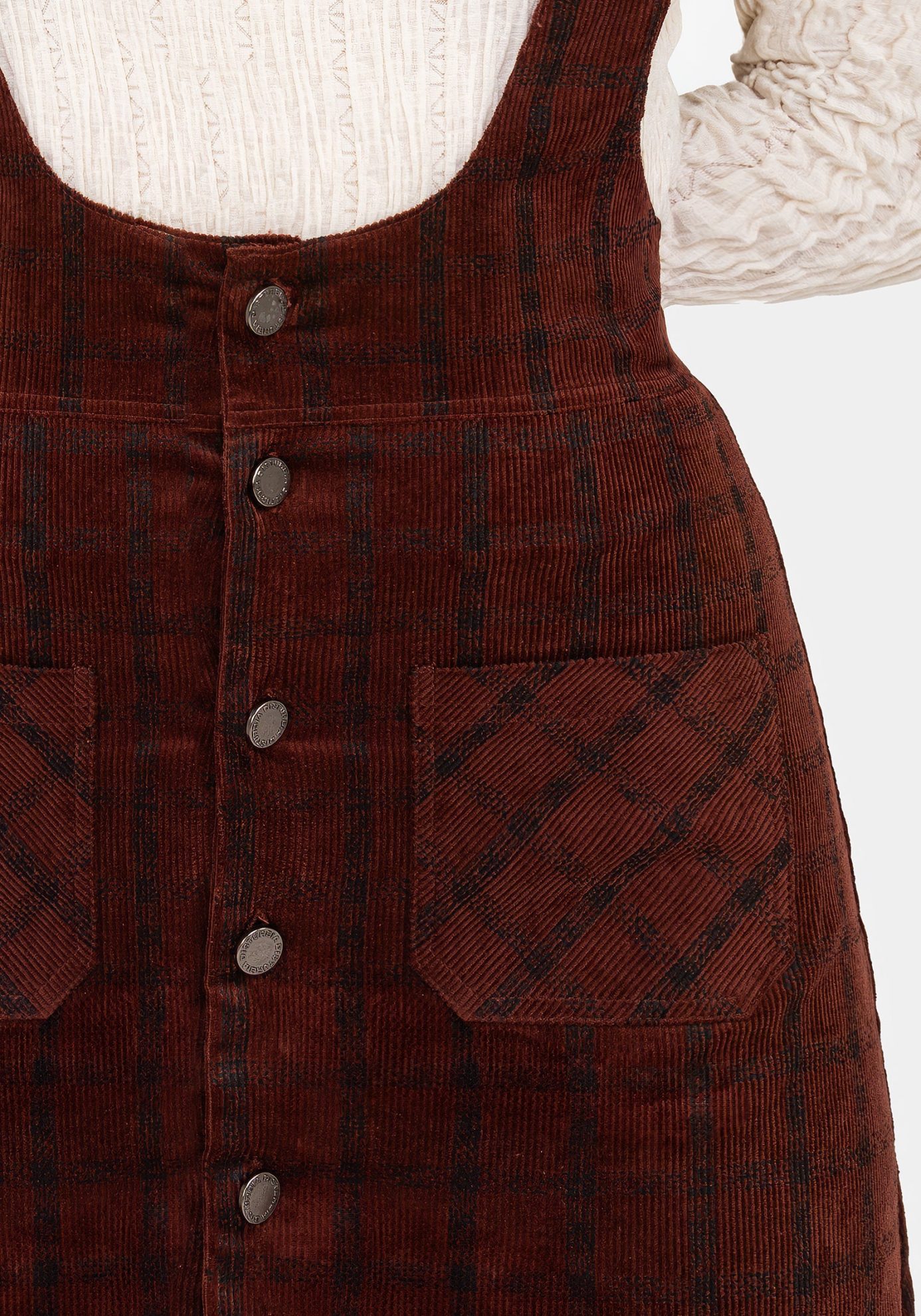 Terracotta Check Cord Mini Pinafore Skirt - Image 2