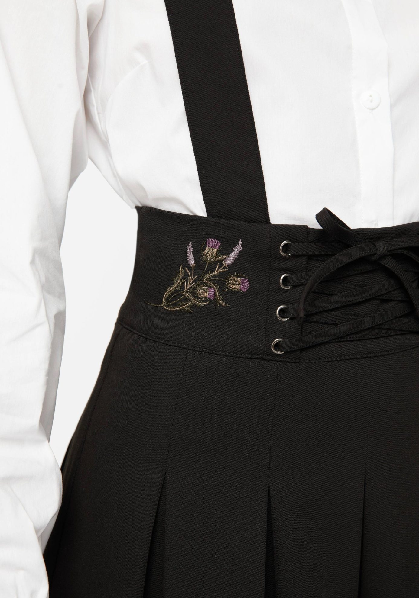 Despair Thistle Embroidered Tailored Pleated Pinafore Midi Skirt - Image 2